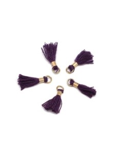 Mini pompon 1,3cm violet aubergine et métal doré