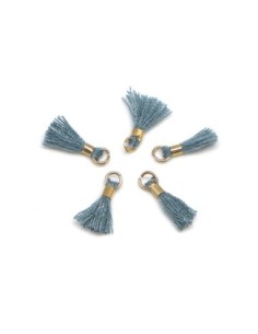 Mini pompon 1,3cm vert gris et métal doré