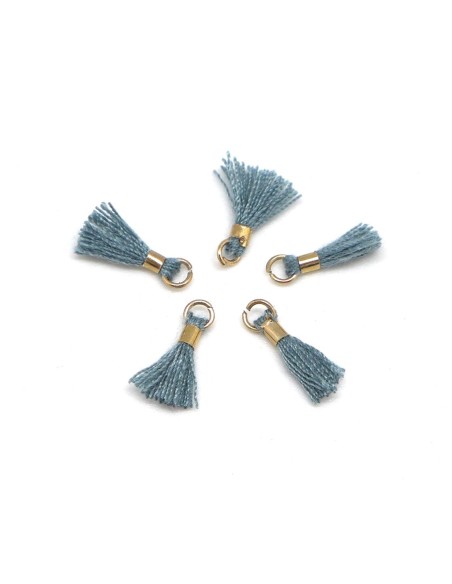 Mini pompon 1,3cm vert gris et métal doré