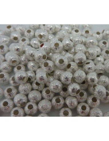 R-5 Perles brillantes en métal argenté texturé 4mm