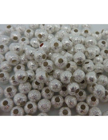 R-5 Perles brillantes en métal argenté texturé 4mm
