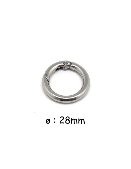 Mousqueton rond, porte clé, anse de sac  28mm en métal argenté