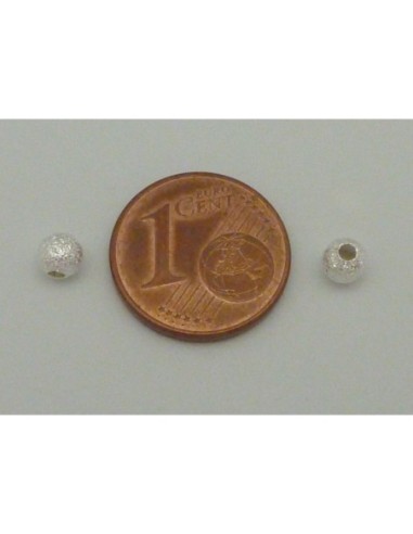 R-5 Perles brillantes en métal argenté texturé 4mm