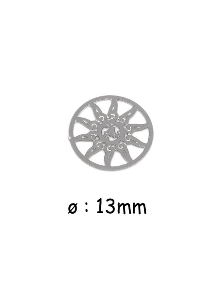 Perle connecteur soleil filigrane ronde en métal argenté fin et léger