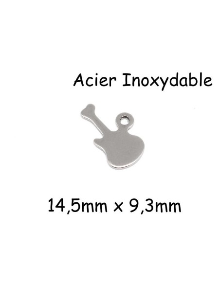 petite breloque guitare argenté en acier inoxydable