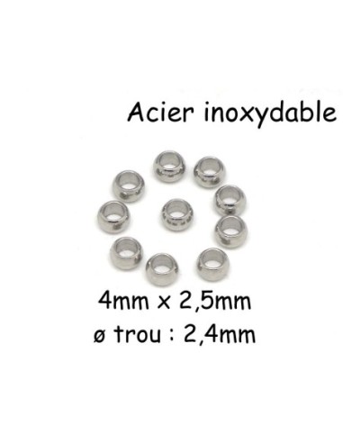 Perle fine rondelle, intercalaire en métal acier inoxydable couleur argenté 4mm