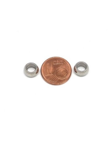 Perle intercalaire à gros trou en acier inoxydable argenté 8mm x 4,5mm donut