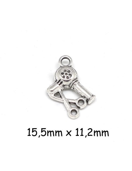 Breloque sèche cheveux, ciseaux en métal argenté - thème coiffeur