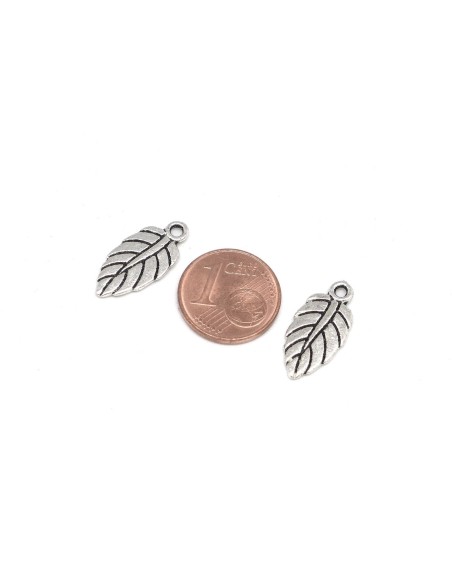 Pendentif feuille en métal argenté 19mm
