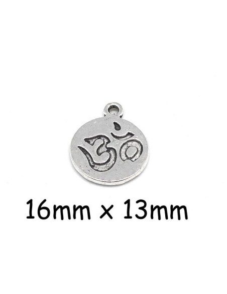 Pendentif pastille symbole Om argenté en métal 16mm