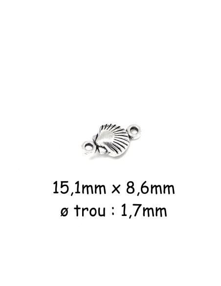 Perle connecteur coquille saint Jacques en métal argenté