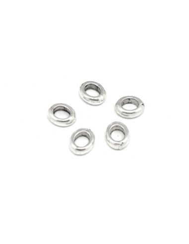 Perle rondelle ovale argenté en métal à gros trou pour cordon de 4mm