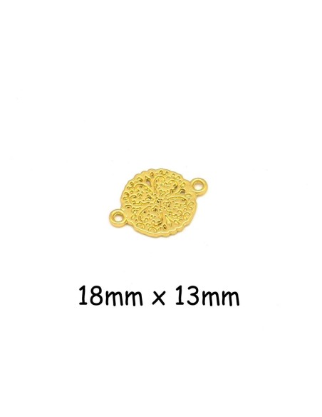 Perle connecteur trèfle à 4 feuilles en métal doré travaillé fligrane - zamak - porte bonheur