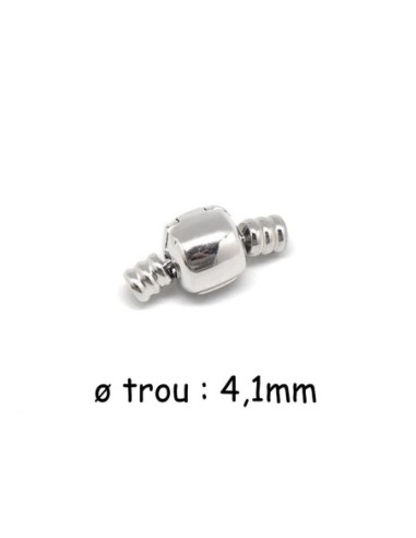Fermoir clip pour cordon de 4mm en métal argenté pour perles à gros trou