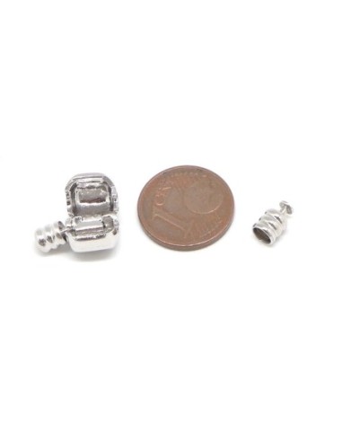 Fermoir clip arrondi pour cordon de 4mm en métal argenté pour perles à gros trou