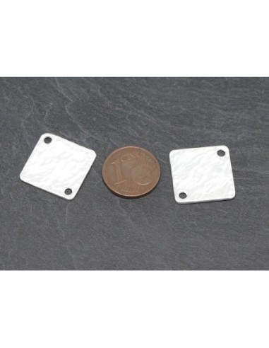 Perle carré argenté en zamak martelé pour création de boucles d'oreilles