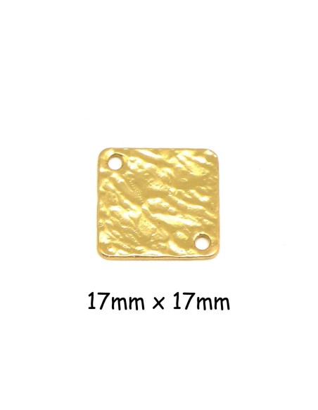 Perle connecteur carré en métal doré martelé, en zamak