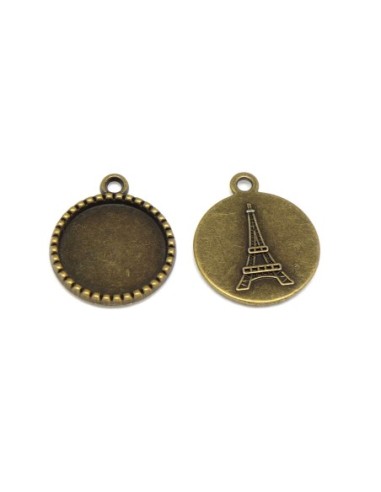 Breloque rond Tour Eiffel pour cabochon de 18mm en métal de couleur bronze