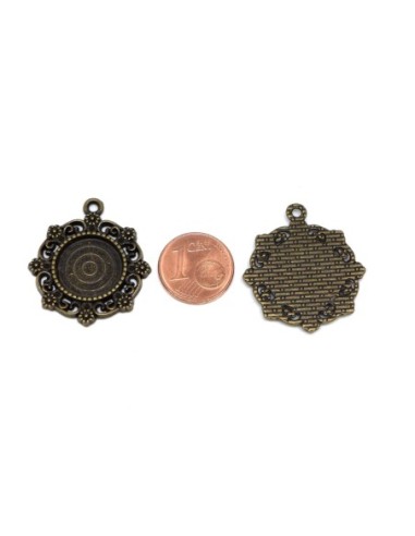 Breloque fleur bronze pour cabochon de 14mm en métal
