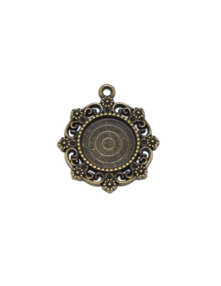 Charm fleur pour cabochon rond de 14mm en métal de couleur bronze