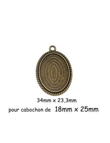 Pendentif ovale pour cabochon de 25mmx18mm en métal de couleur bronze