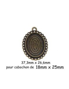 Pendentif ovale en métal travaillé pour cabochon de 18mm x 25mm de couleur bronze