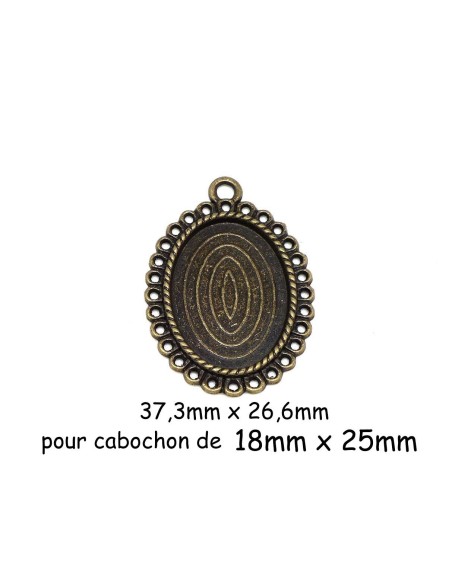 Pendentif ovale en métal travaillé pour cabochon de 18mm x 25mm de couleur bronze