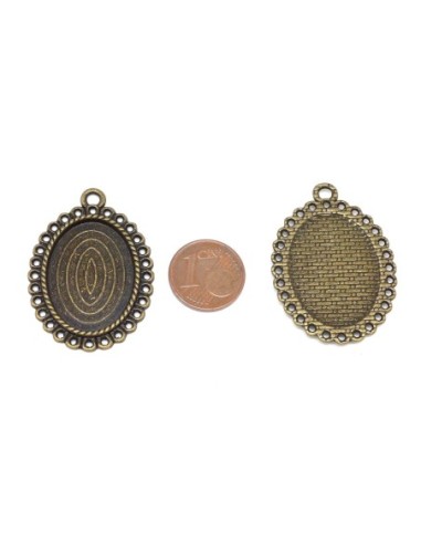 Pendentif connecteur ovale en métal travaillé pour cabochon de 18mm x 25mm de couleur bronze