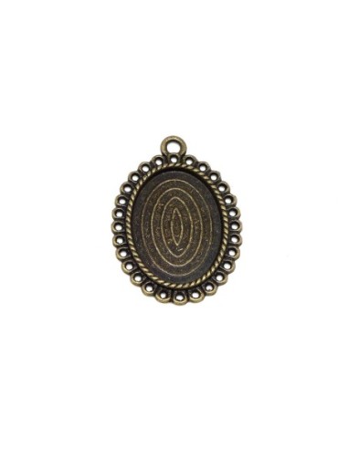 Pendentif ovale bronze en métal travaillé pour cabochon de 18mm x 25mm