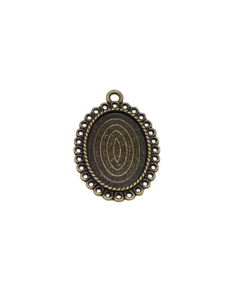 Pendentif ovale bronze en métal travaillé pour cabochon de 18mm x 25mm