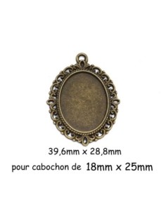 Pendentif bronze ovale en métal travaillé fresque pour cabochon de 25mmx18mm