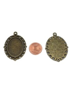 Pendentif bronze ovale en métal travaillé fresque pour cabochon de 25mmx18mm 2
