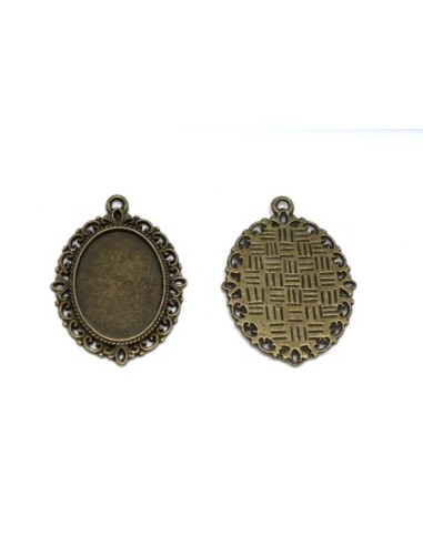 Support cabochon ovale en métal travaillé fresque de couleur bronze pour cabochon de 25mmx18mm