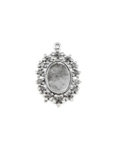 Pendentif ovale argenté pour cabochon de 24mmx17mm en métal travaillé fleur 2