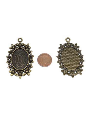 Support cabochon ovale orné de fleurs pour cabochon de 24mmx17mm en métal de couleur bronze