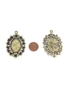 Pendentif ovale orné de fleurs pour cabochon de 24mmx17mm en métal doré pâle 2