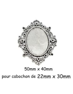 Pendentif connecteur pour cabochon ovale de 22mm x 30mm en métal argenté travaillé