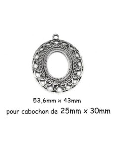 Pendentif pour cabochon ovale de 25mm X 30mm en métal argenté ajouré