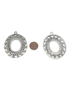 Pendentif pour cabochon ovale de 25mm X 30mm en métal argenté ajouré 2
