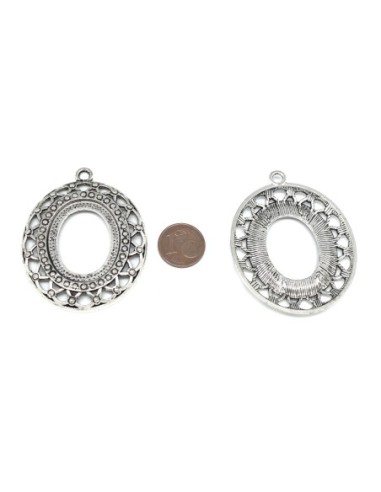 Pendentif support pour cabochon ovale de 25mm X 30mm en métal argenté ajouré