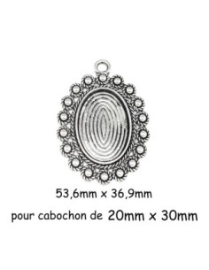 Pendentif filigrane argenté en métal pour cabochon ovale de 20mm x 30mm