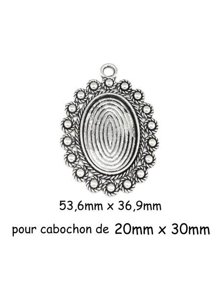 Pendentif filigrane argenté en métal pour cabochon ovale de 20mm x 30mm