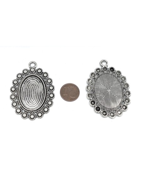 Support cabochon filigrane argenté en métal pour cabochon ovale de 20mm x 30mm