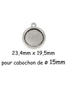 Breloque ronde pour cabochon rond de 15mm en métal argenté