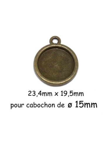 Breloque ronde pour cabochon rond de 15mm en métal de couleur bronze