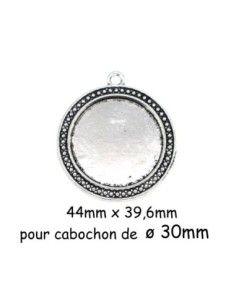 Grand pendentif argenté pour cabochon rond de 30mm en métal