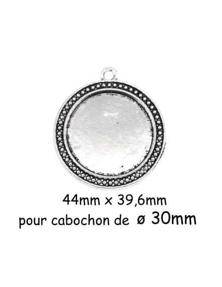 Grand pendentif argenté pour cabochon rond de 30mm en métal