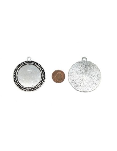 Pendentif argenté pour cabochon rond de 30mm en métal