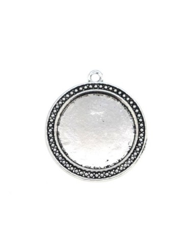 Support pour cabochon rond de 30mm en métal argenté