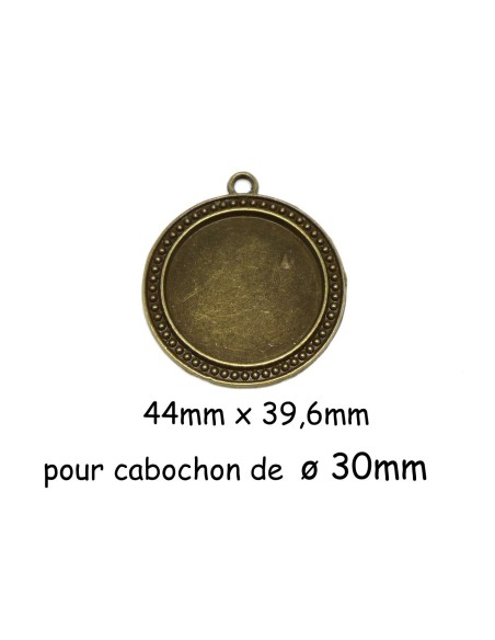 Grand pendentif bronze pour cabochon rond de 30mm en métal
